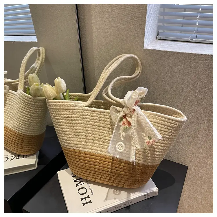 Women's Beige Woven Crossbody Bag with Bow — feature 25