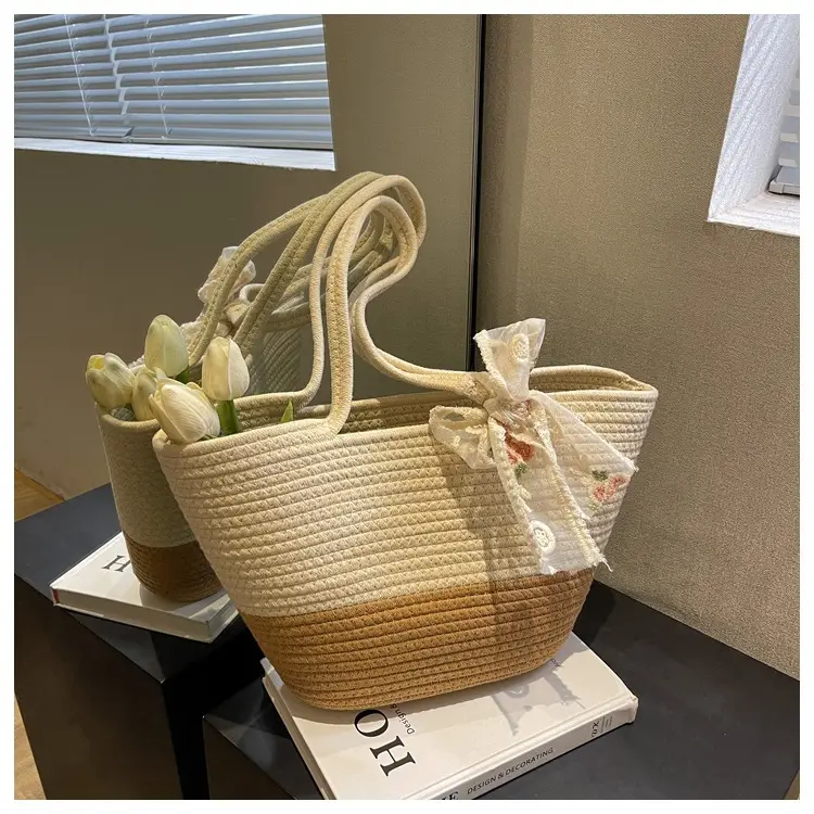 Women's Beige Woven Crossbody Bag with Bow — feature 26