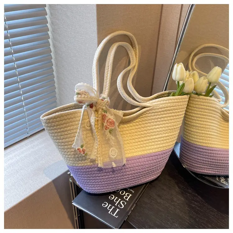 Women's Beige Woven Crossbody Bag with Bow — feature 34
