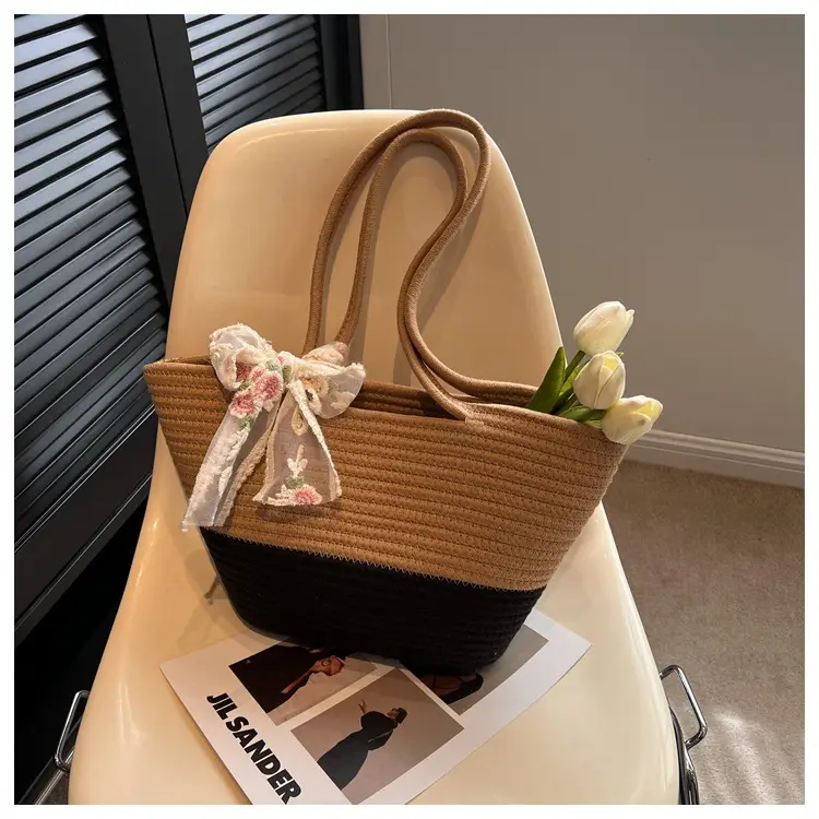 Women's Beige Woven Crossbody Bag with Bow — feature 35