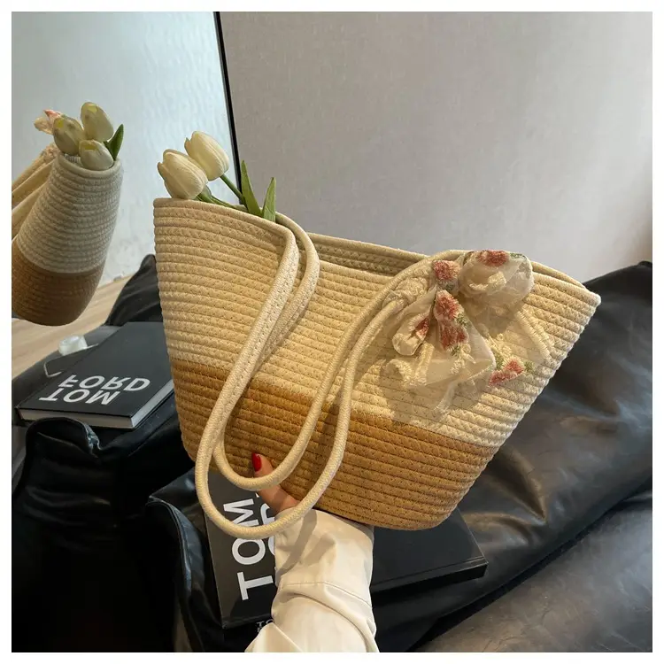 Women's Beige Woven Crossbody Bag with Bow — feature 36