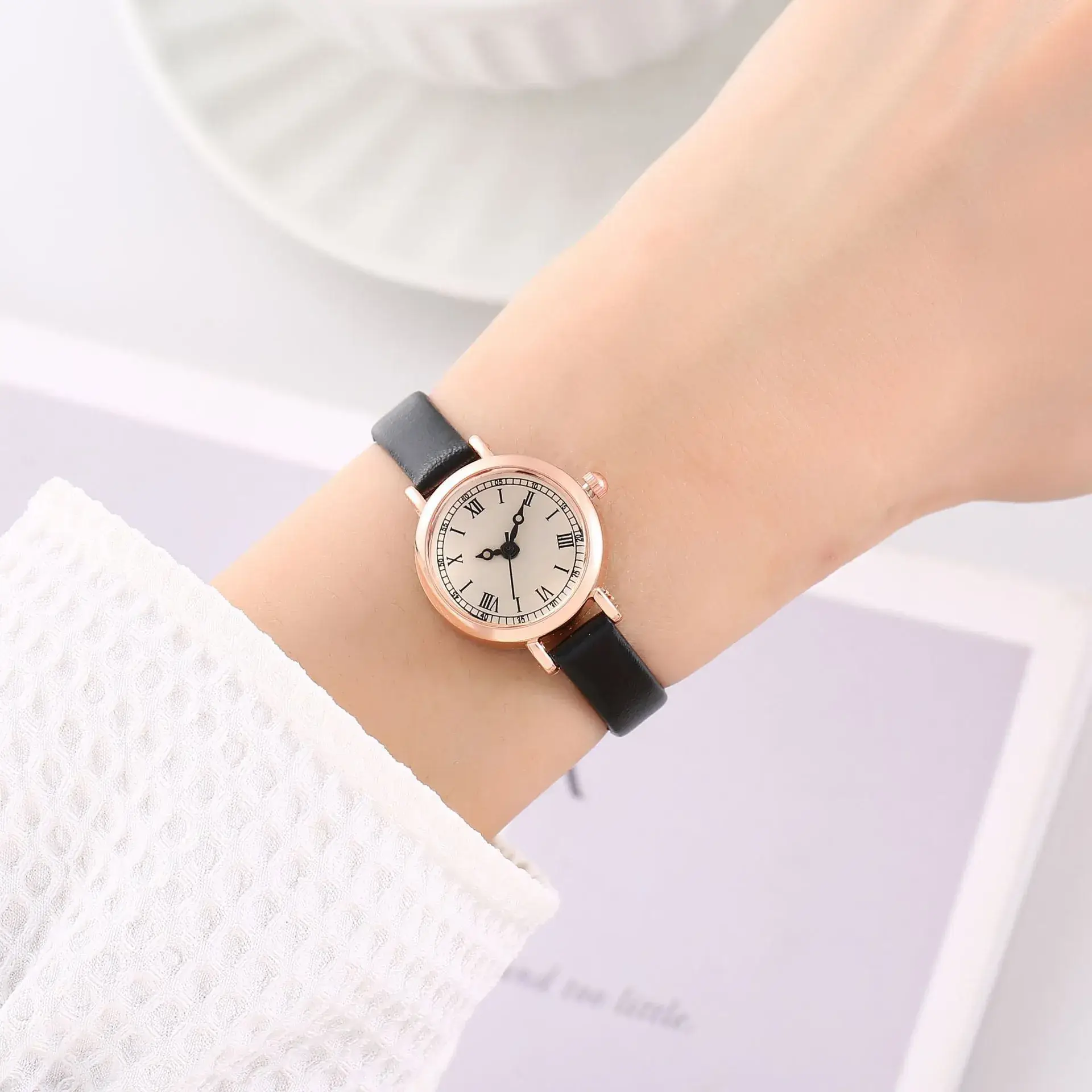 Women's Rose Gold Analog Watch with Black Strap - Image 8