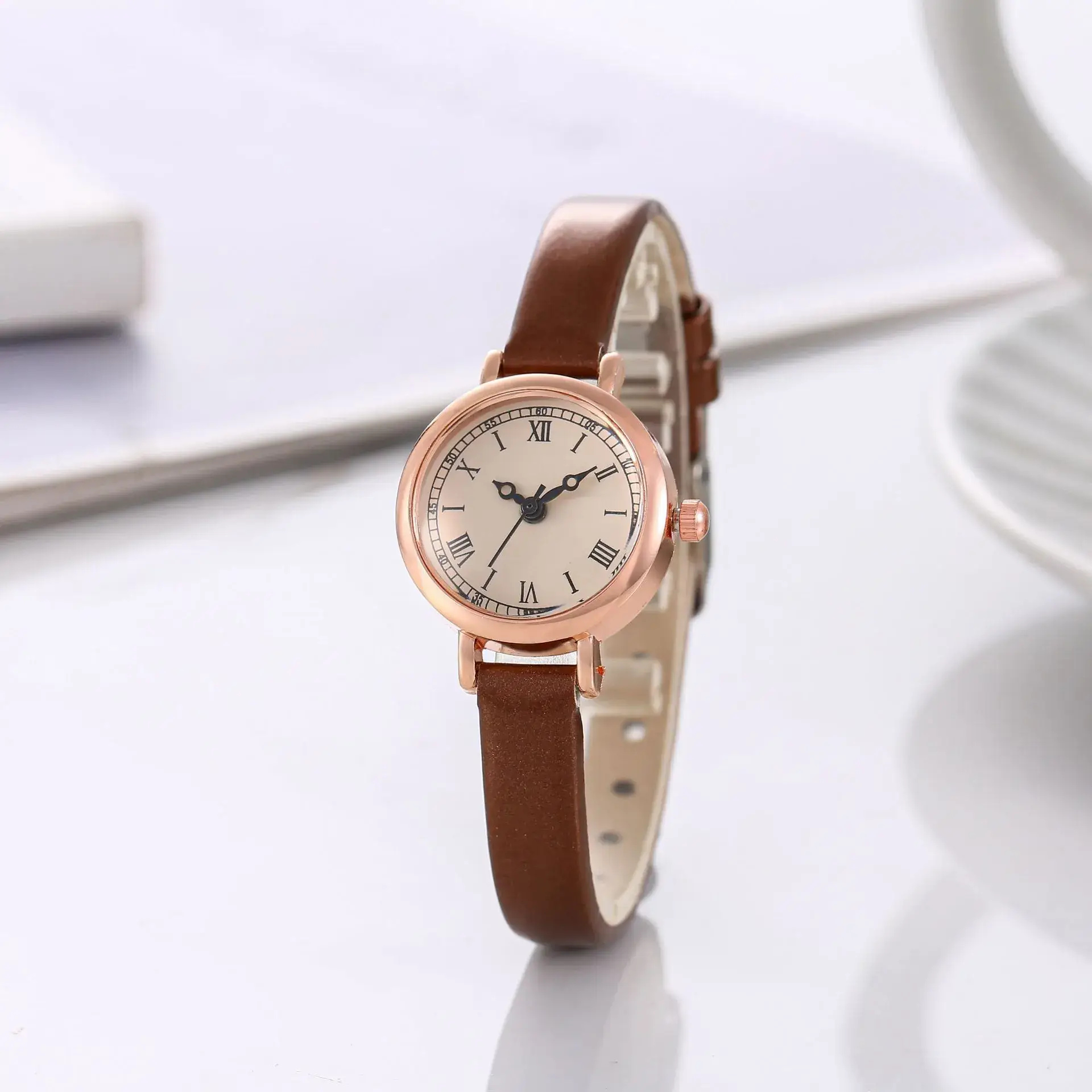 Women's Rose Gold Analog Watch with Black Strap - Image 5