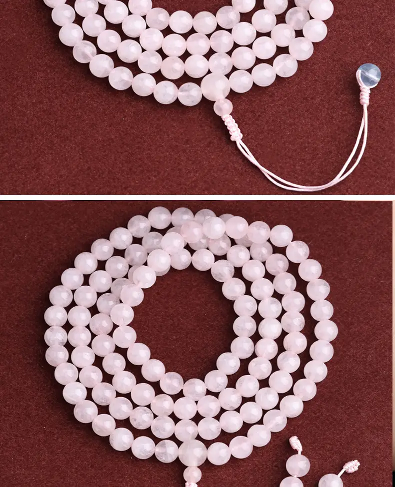 Natural Pink Crystal Bracelet with 108 Beads & Hibiscus Stone — feature 11