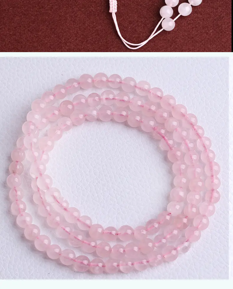 Natural Pink Crystal Bracelet with 108 Beads & Hibiscus Stone — feature 12
