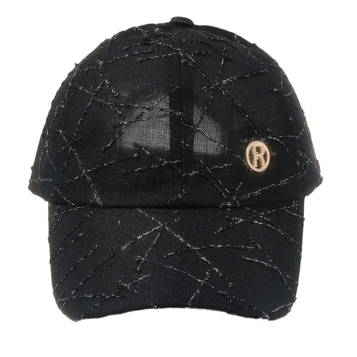 Black Quilted Travel Cap with Metal Button - Image 5