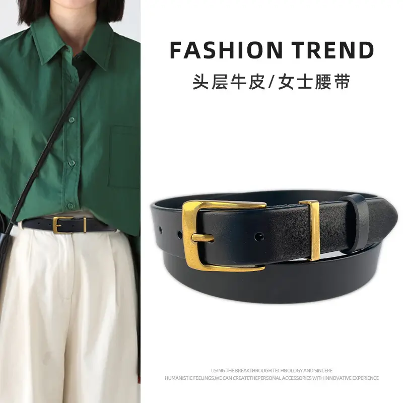 Red Vintage Genuine Leather Women's Belt with Silver Buckle