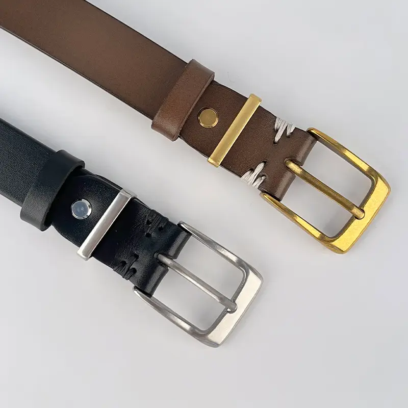 Red Vintage Genuine Leather Women's Belt with Silver Buckle