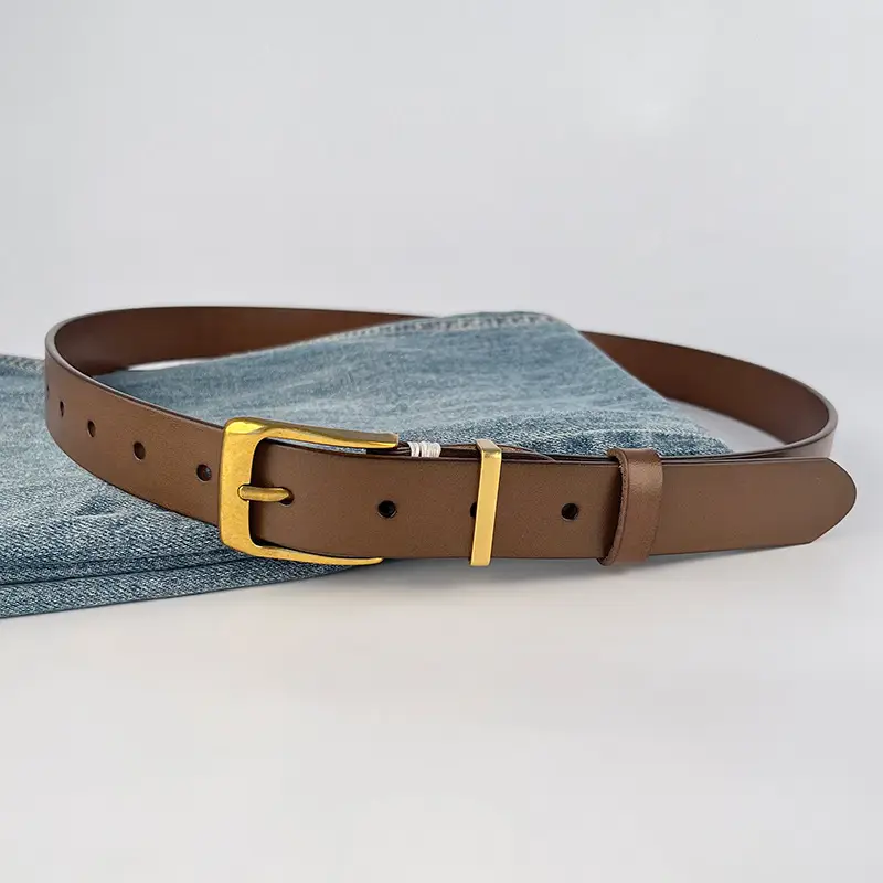 Red Vintage Genuine Leather Women's Belt with Silver Buckle
