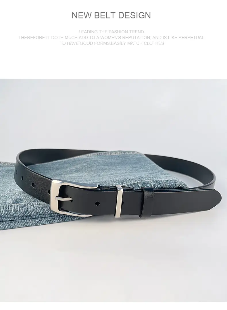 Red Vintage Genuine Leather Women's Belt with Silver Buckle — feature 11