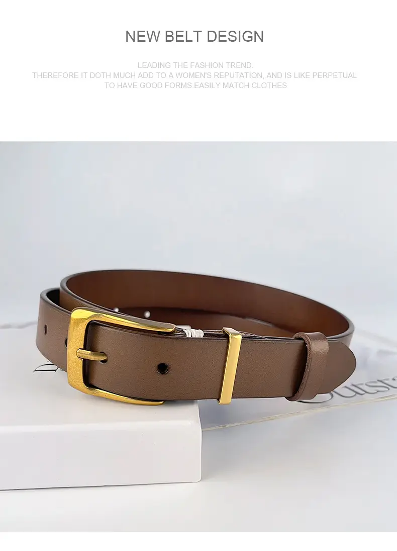 Red Vintage Genuine Leather Women's Belt with Silver Buckle — feature 12