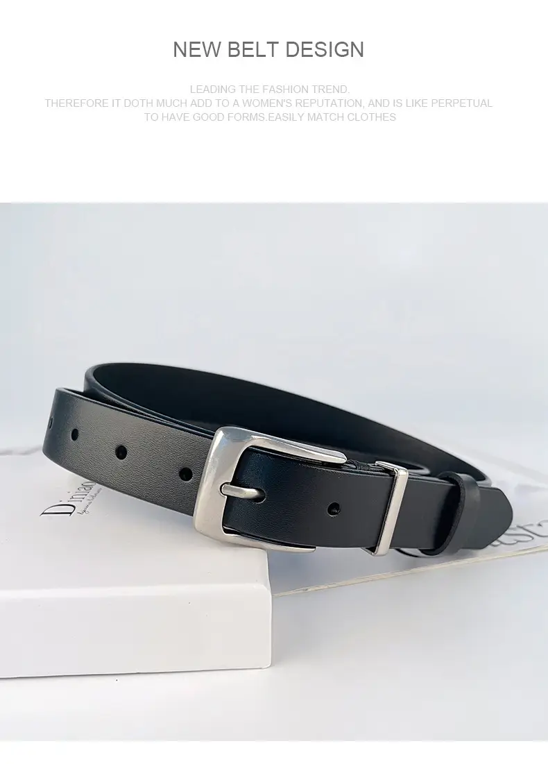 Red Vintage Genuine Leather Women's Belt with Silver Buckle — feature 13