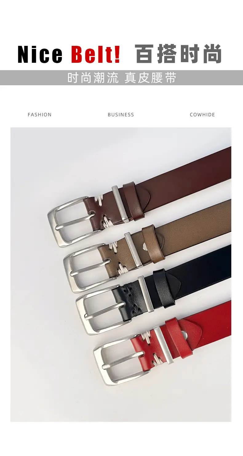 Red Vintage Genuine Leather Women's Belt with Silver Buckle — feature 4