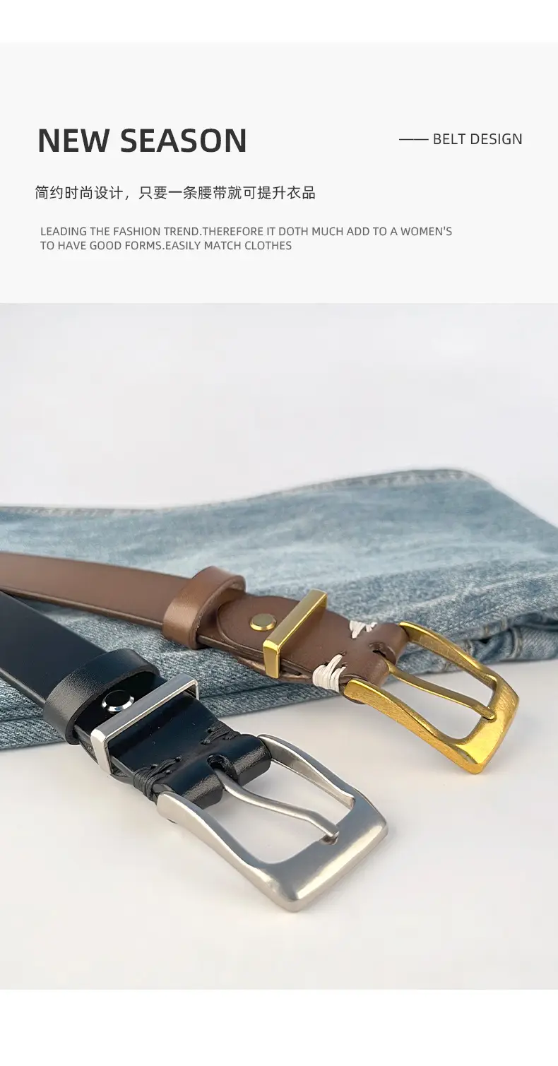 Red Vintage Genuine Leather Women's Belt with Silver Buckle — feature 5