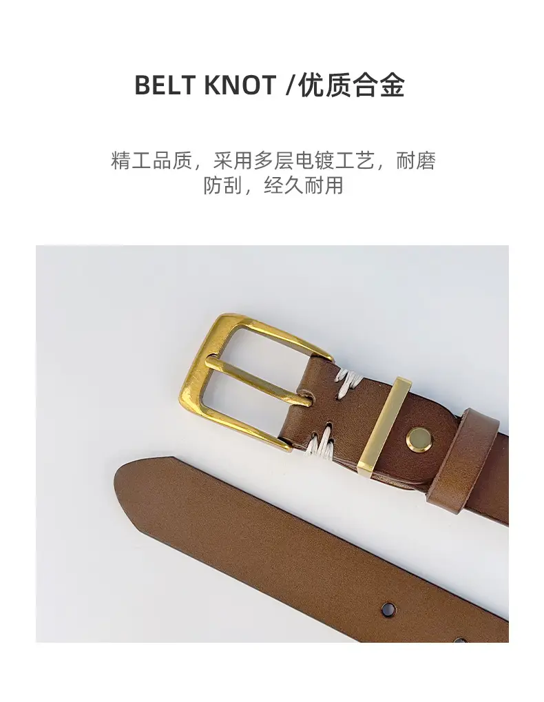 Red Vintage Genuine Leather Women's Belt with Silver Buckle — feature 7