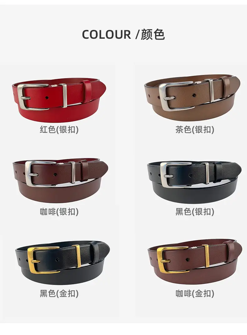 Red Vintage Genuine Leather Women's Belt with Silver Buckle — feature 9