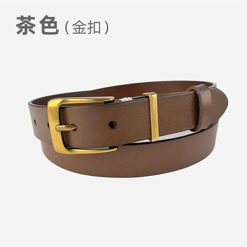 Red Vintage Genuine Leather Women's Belt with Silver Buckle