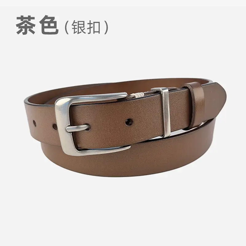 Red Vintage Genuine Leather Women's Belt with Silver Buckle