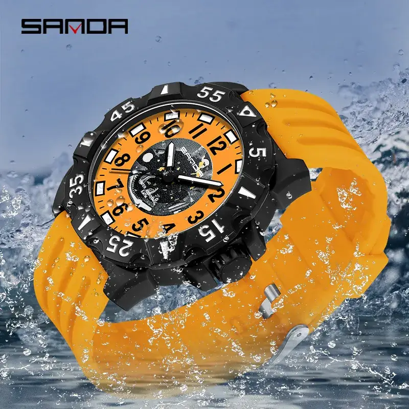 Sanda Grey Silicone Pointer Watch for Men Women - Image 6