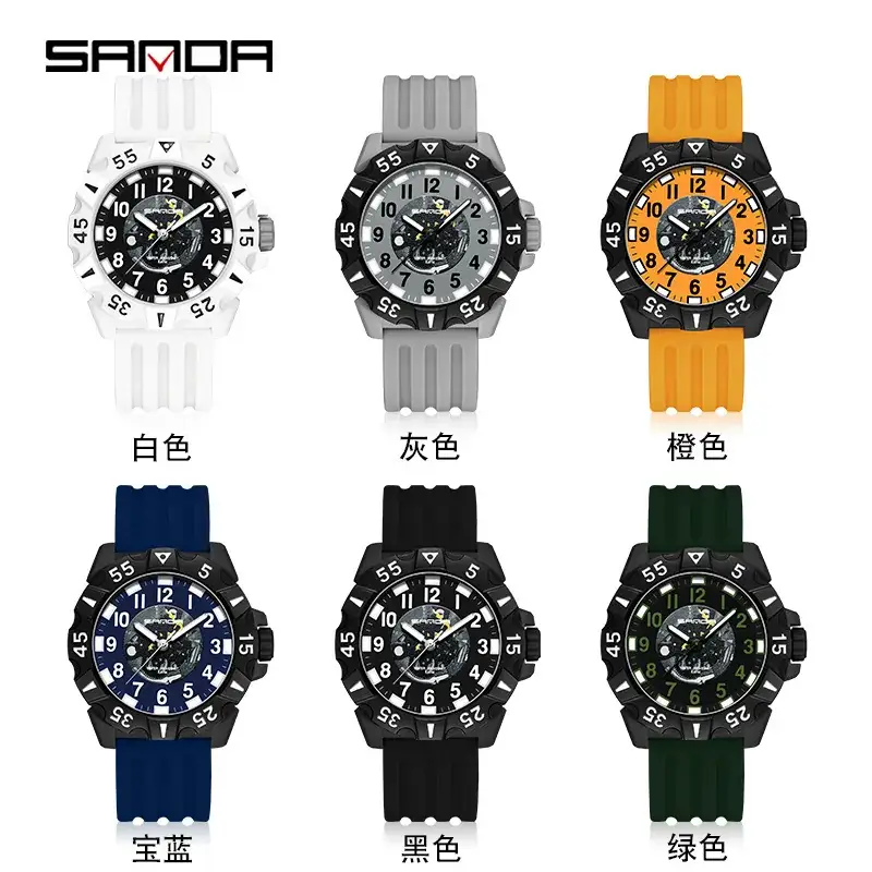Sanda Grey Silicone Pointer Watch for Men Women - Image 7