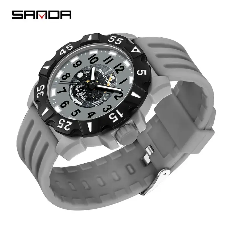 Sanda Grey Silicone Pointer Watch for Men Women - Image 8