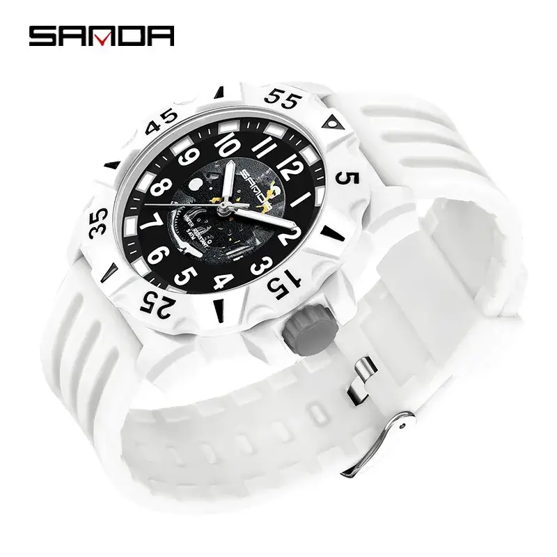 Sanda Grey Silicone Pointer Watch for Men Women - Image 3