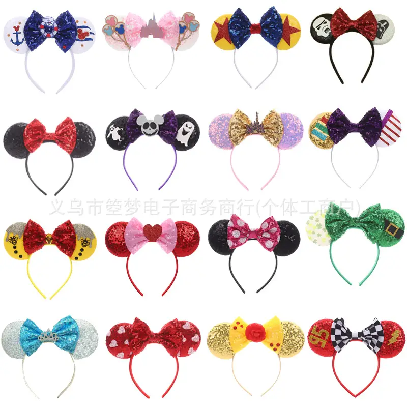 Mickey Bow Headband Blue Snowflake Sparkle Kids