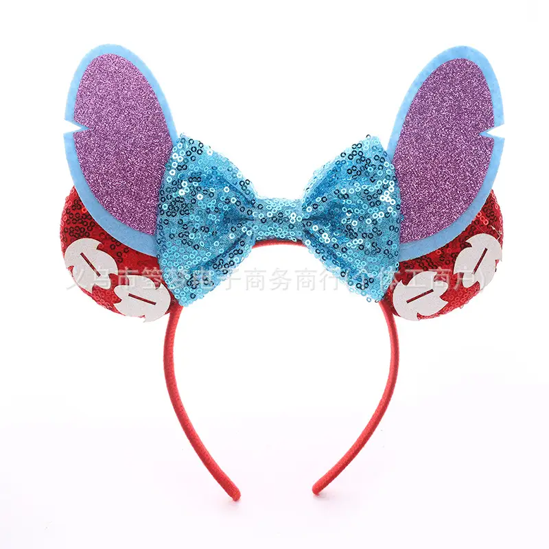 Mickey Bow Headband Blue Snowflake Sparkle Kids