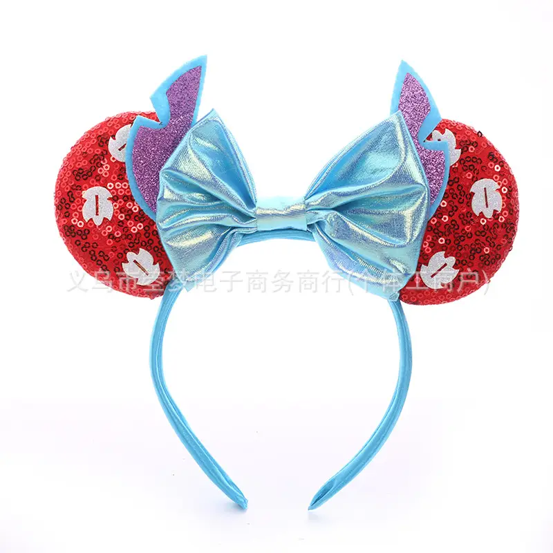 Mickey Bow Headband Blue Snowflake Sparkle Kids