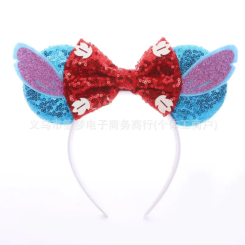 Mickey Bow Headband Blue Snowflake Sparkle Kids
