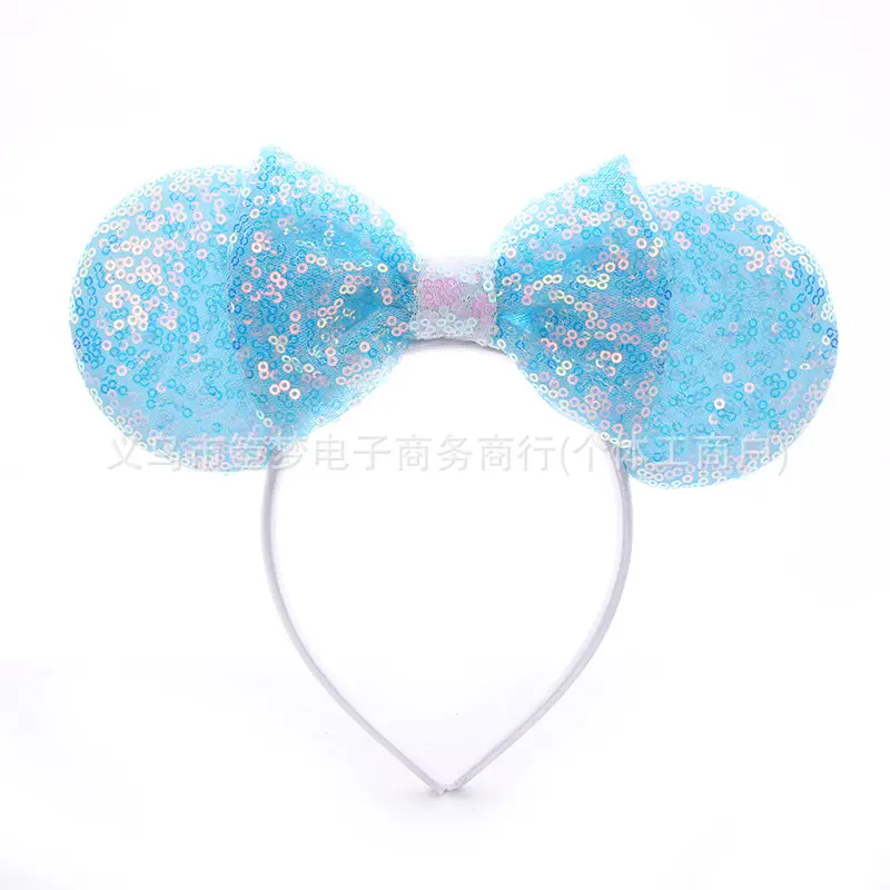 Mickey Bow Headband Blue Snowflake Sparkle Kids