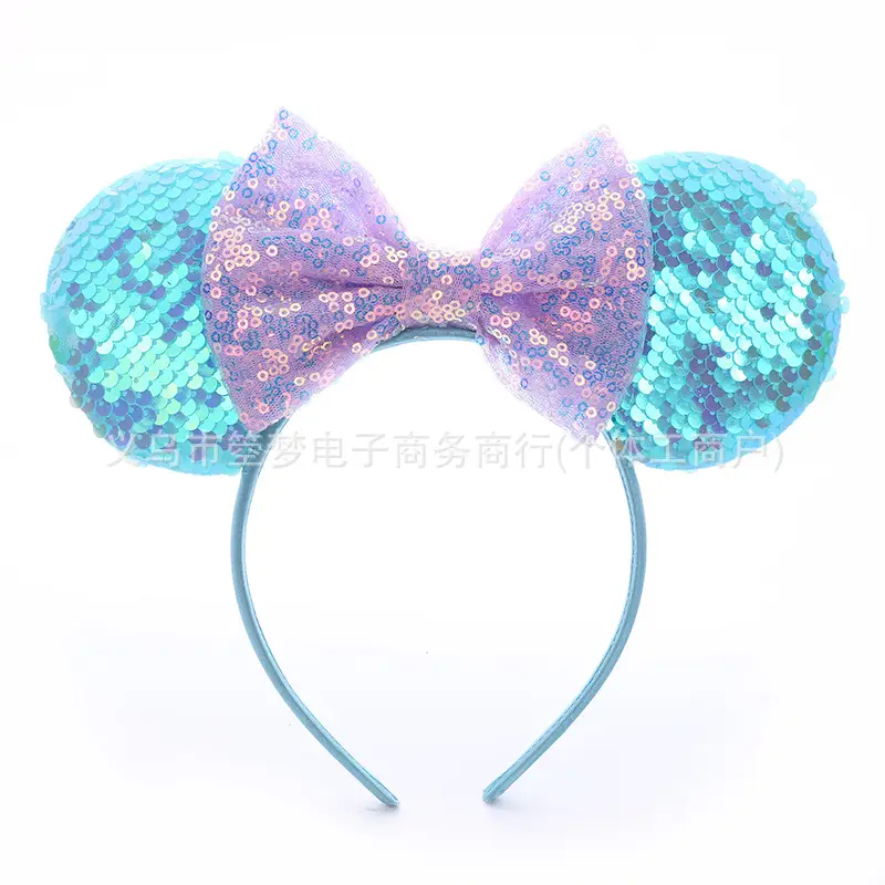 Mickey Bow Headband Blue Snowflake Sparkle Kids