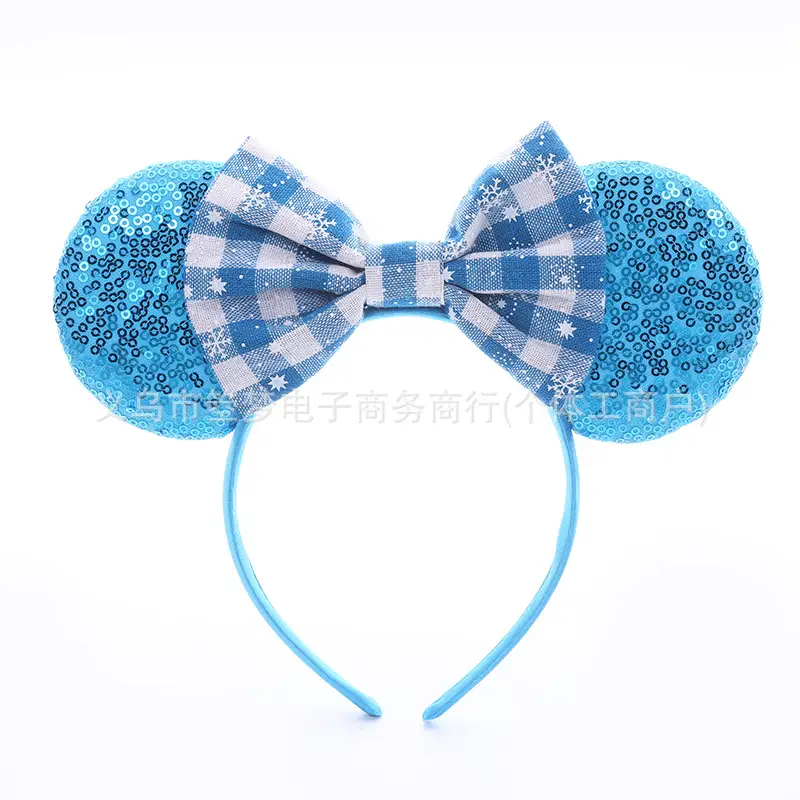 Mickey Bow Headband Blue Snowflake Sparkle Kids
