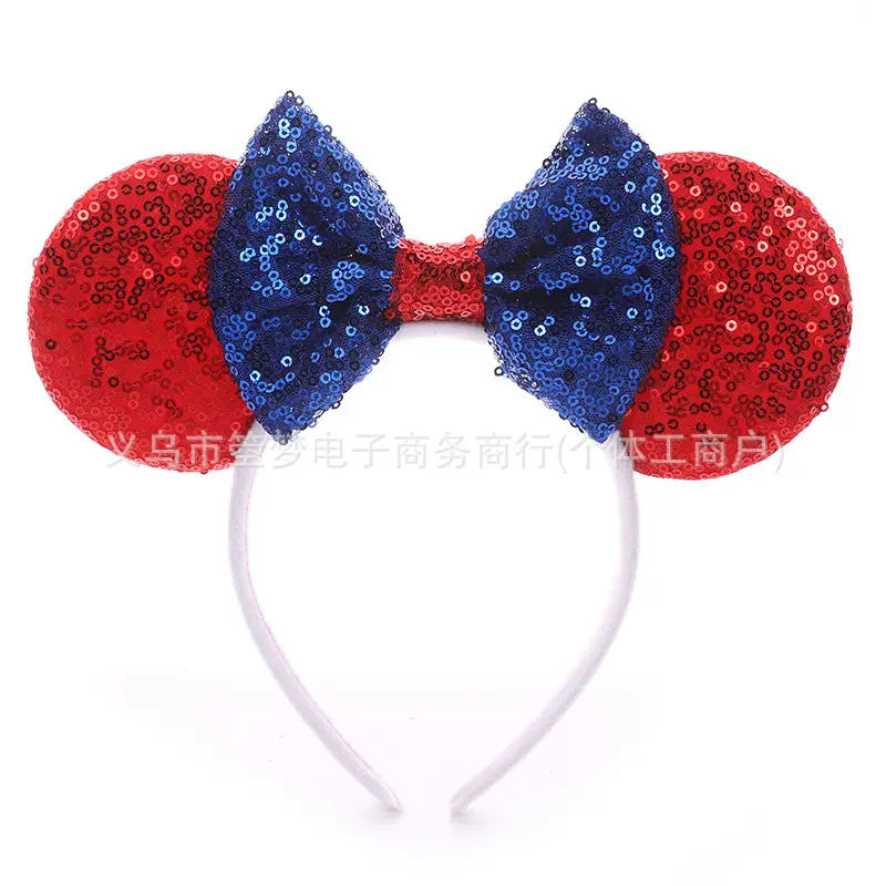 Mickey Bow Headband Blue Snowflake Sparkle Kids