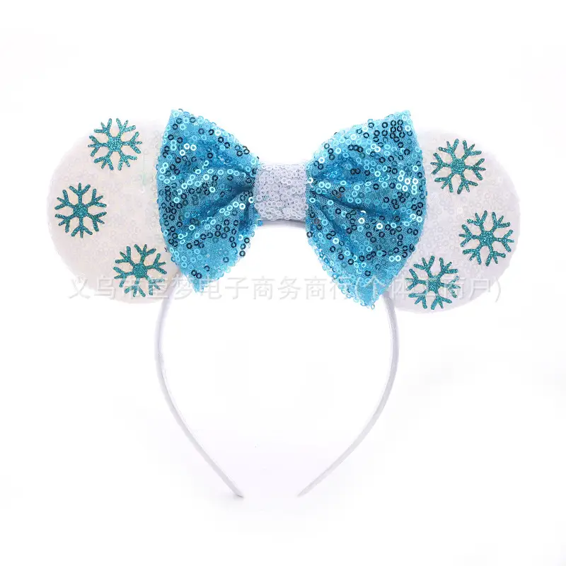 Mickey Bow Headband Blue Snowflake Sparkle Kids