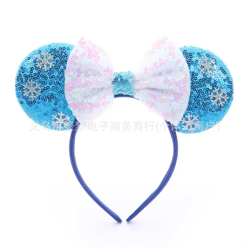 Mickey Bow Headband Blue Snowflake Sparkle Kids