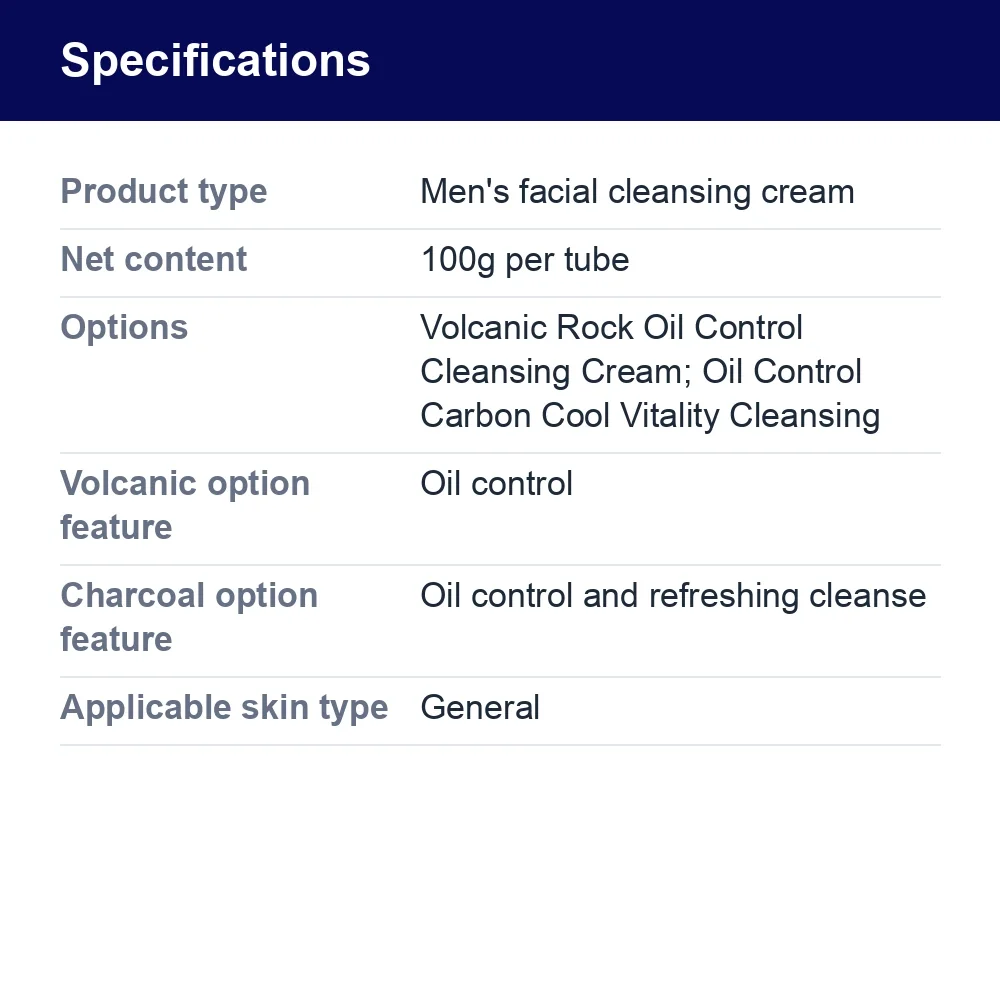 Men's Facial Cleanser – Volcanic Rock or Charcoal, 100g – specifications
