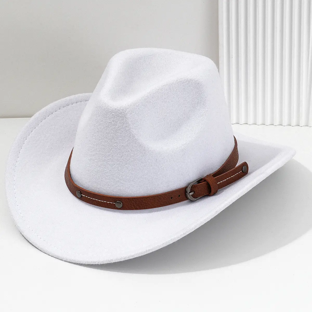 Men's Navy Felt Western Cowboy Hat with Leather Belt