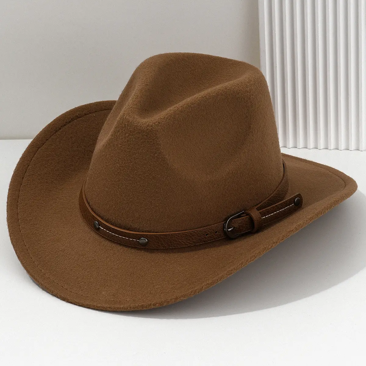 Men's Navy Felt Western Cowboy Hat with Leather Belt