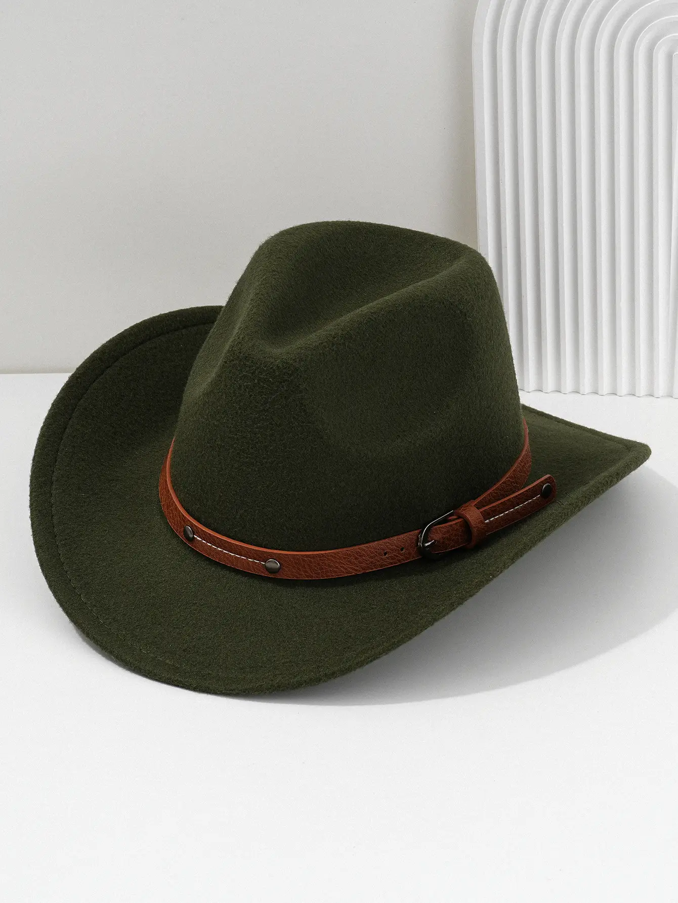 Men's Navy Felt Western Cowboy Hat with Leather Belt — feature 1