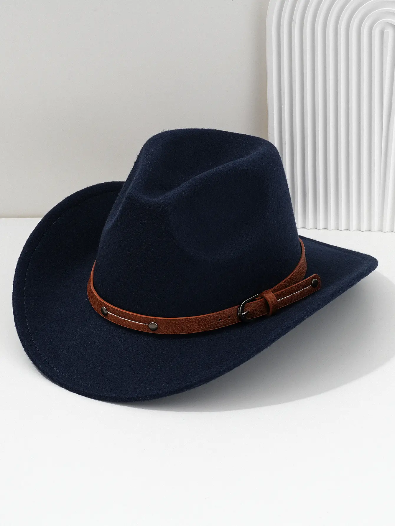 Men's Navy Felt Western Cowboy Hat with Leather Belt — feature 14