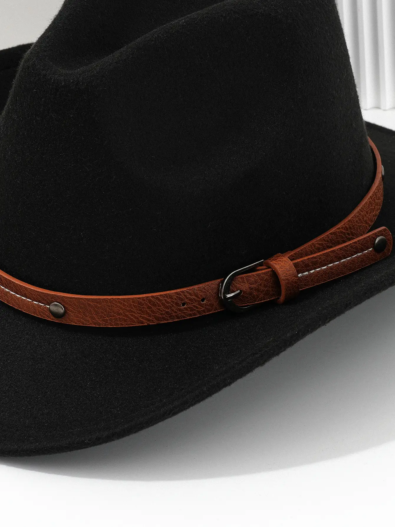 Men's Navy Felt Western Cowboy Hat with Leather Belt — feature 2
