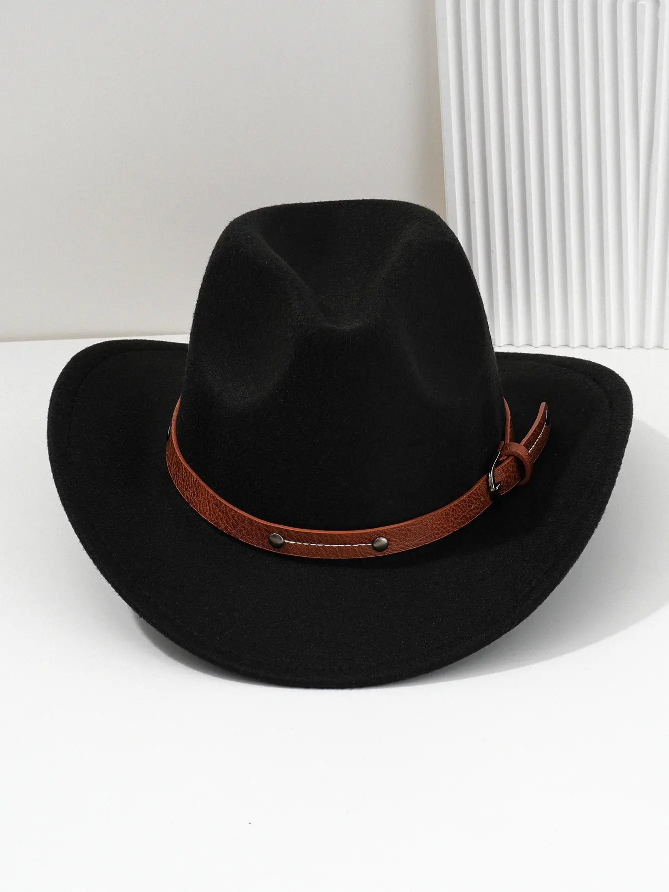 Men's Navy Felt Western Cowboy Hat with Leather Belt — feature 3