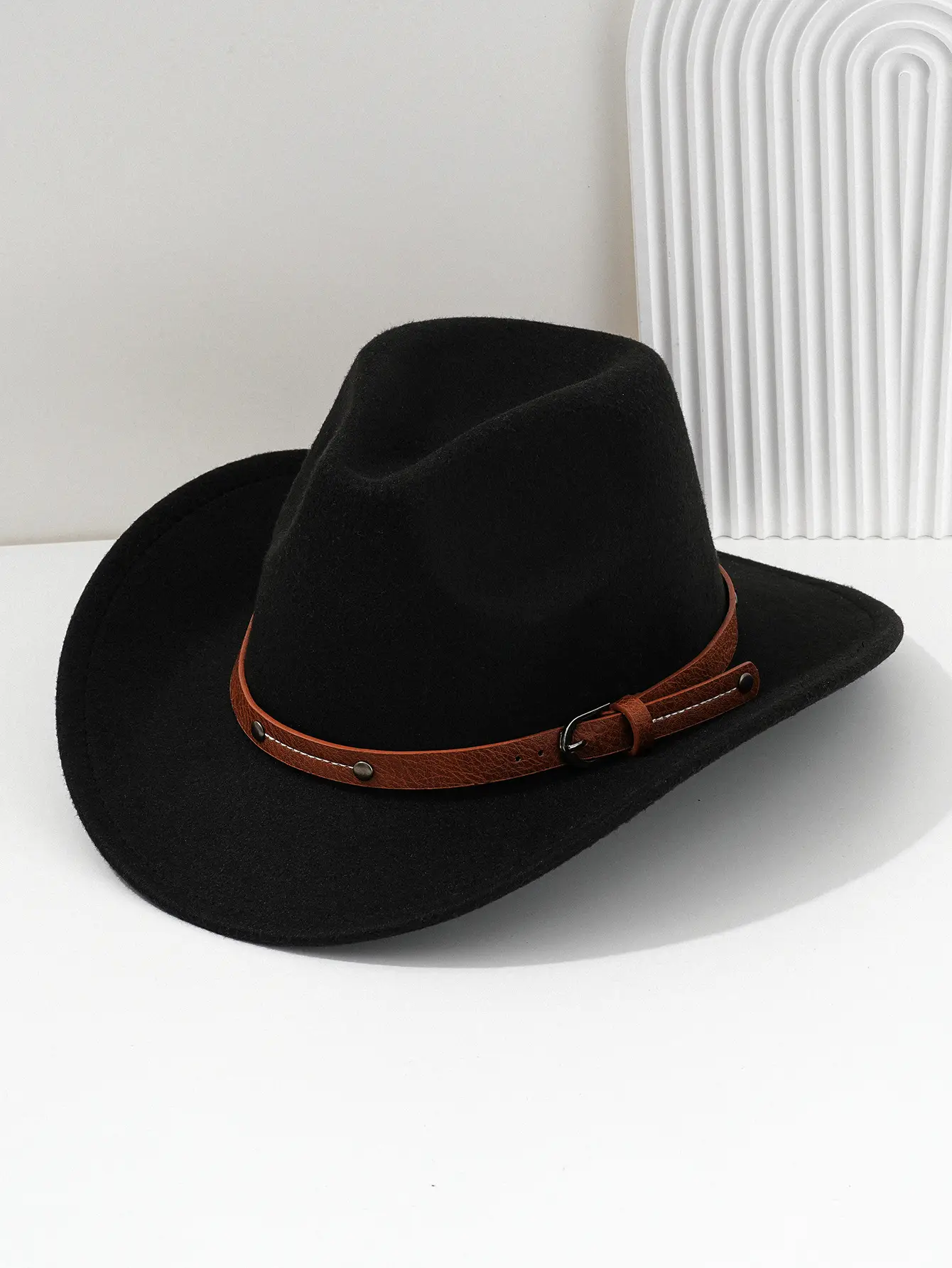 Men's Navy Felt Western Cowboy Hat with Leather Belt — feature 4