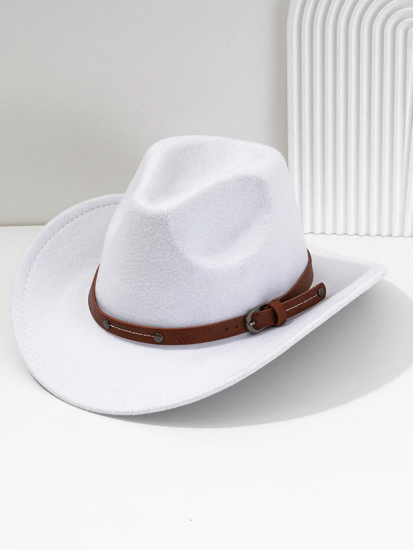 Men's Navy Felt Western Cowboy Hat with Leather Belt — feature 5