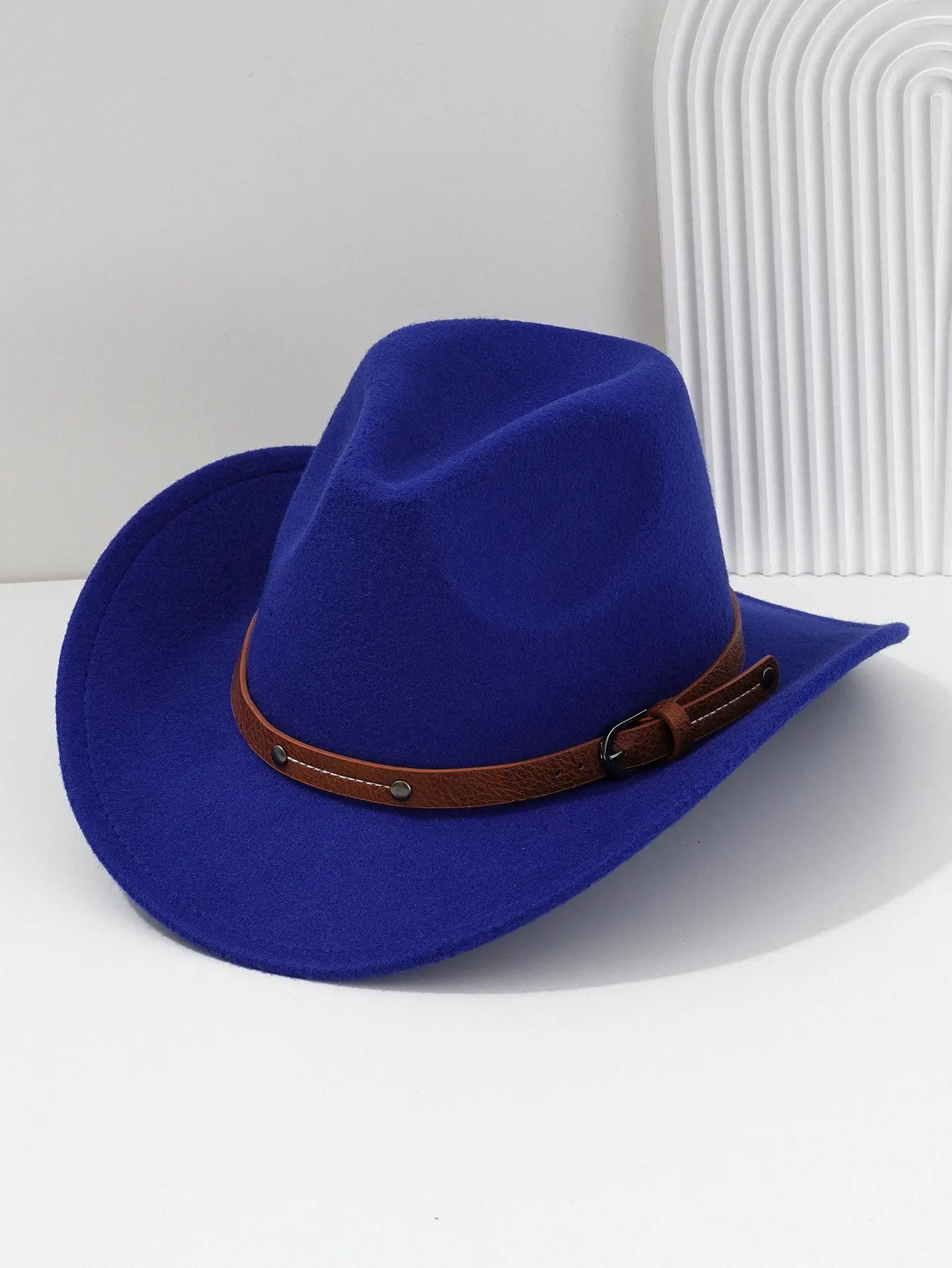 Men's Navy Felt Western Cowboy Hat with Leather Belt — feature 8