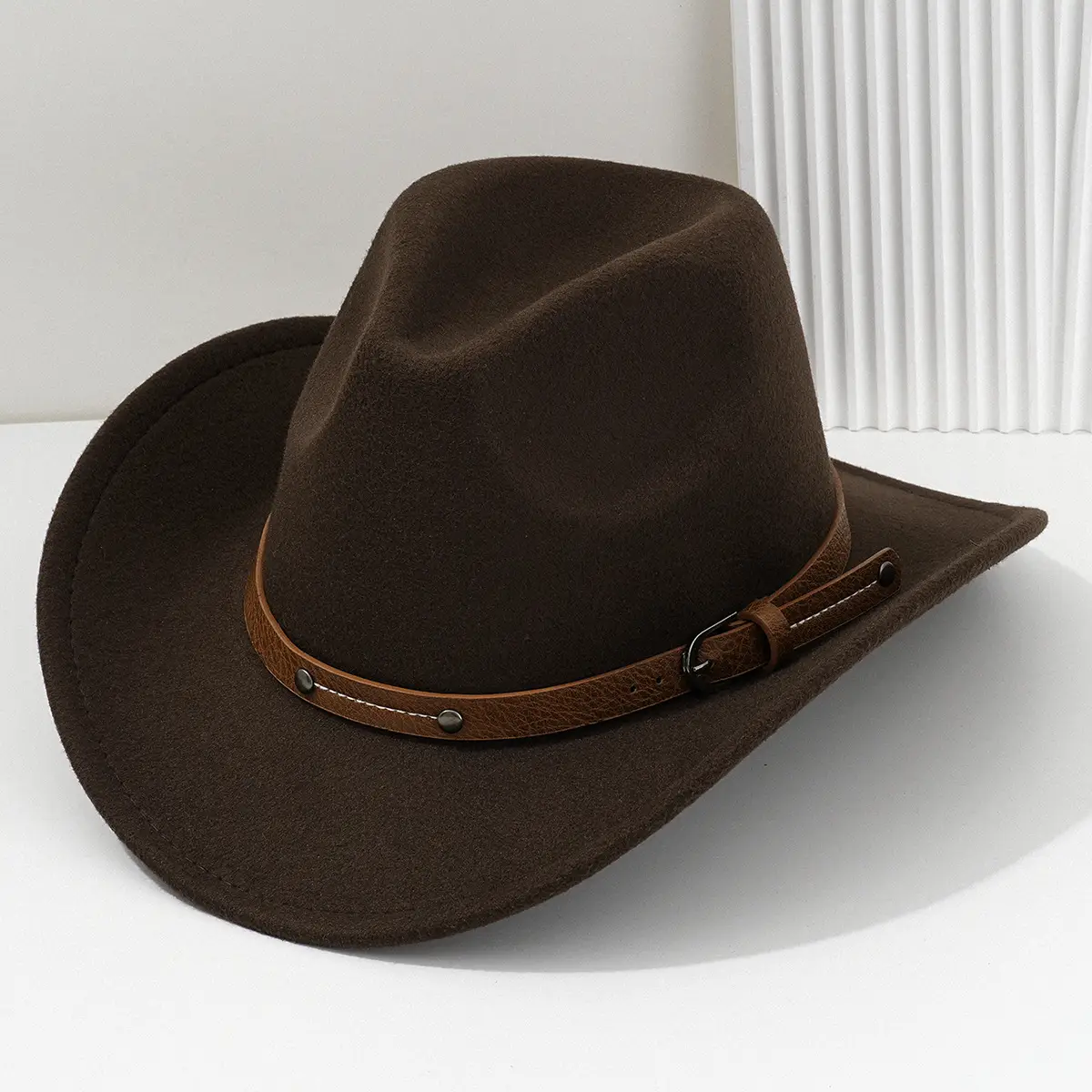 Men's Navy Felt Western Cowboy Hat with Leather Belt