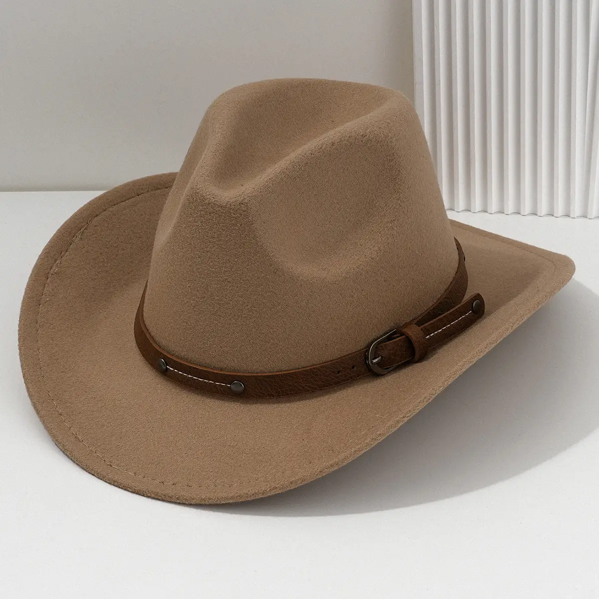 Men's Navy Felt Western Cowboy Hat with Leather Belt