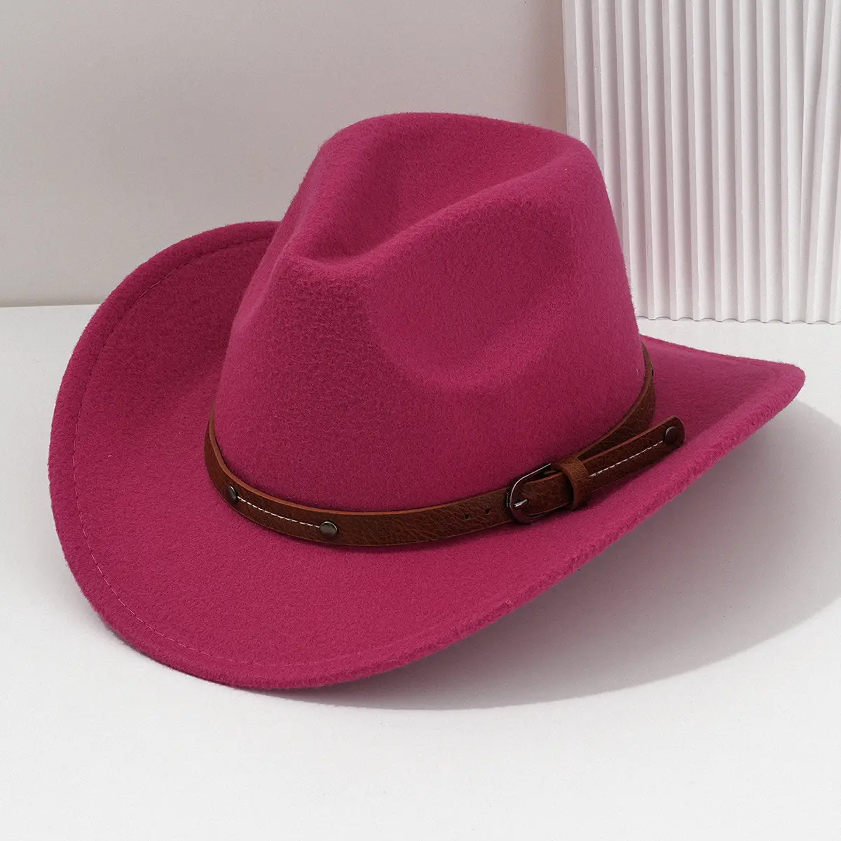 Men's Navy Felt Western Cowboy Hat with Leather Belt