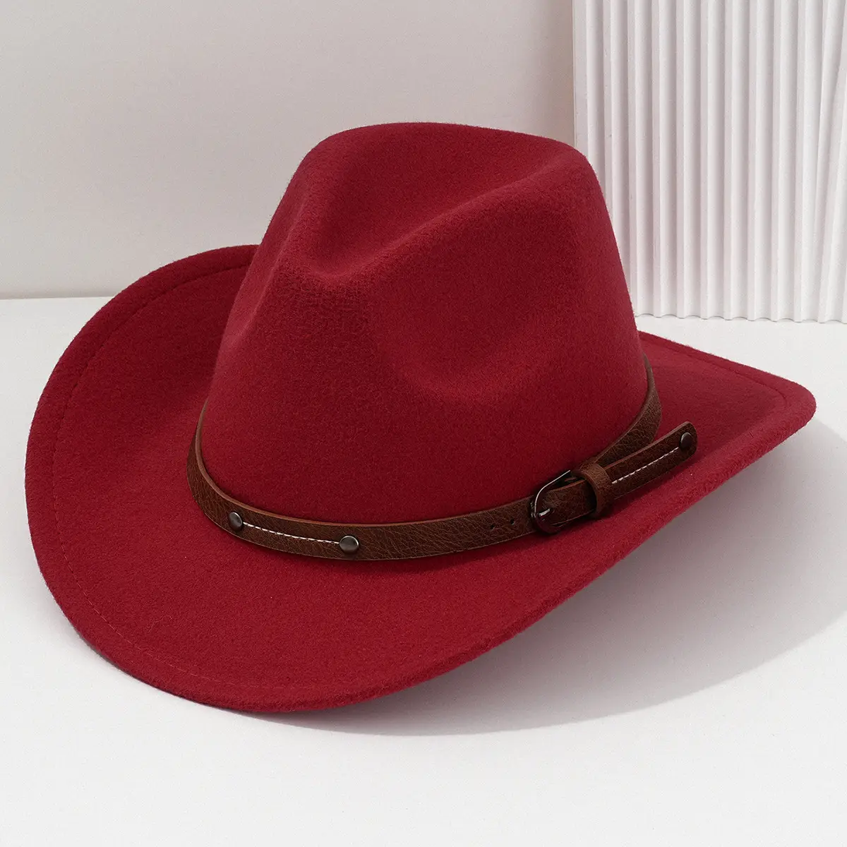 Men's Navy Felt Western Cowboy Hat with Leather Belt
